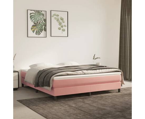 Pat box spring cu saltea, roz, 180x200 cm, catifea