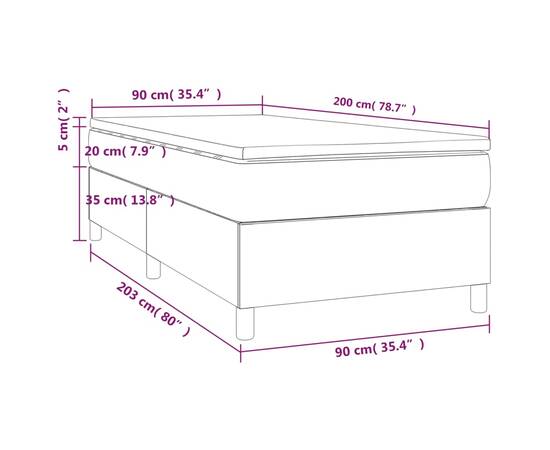 Pat box spring cu saltea, roz, 90x200 cm, catifea, 10 image