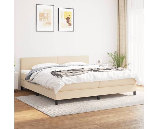 Pat box spring cu saltea, crem, 200x200 cm, textil