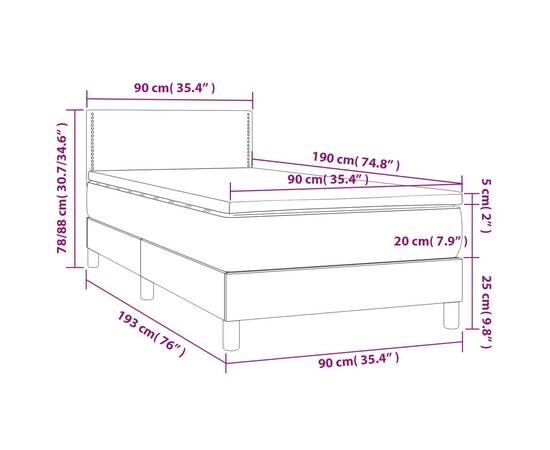 Pat box spring cu saltea, crem, 90x190 cm, textil, 7 image