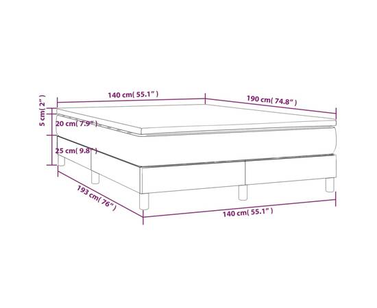 Pat box spring cu saltea, gri deschis, 140x190 cm, catifea, 10 image