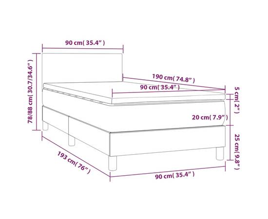 Pat box spring cu saltea, maro închis, 90x190 cm, textil, 7 image