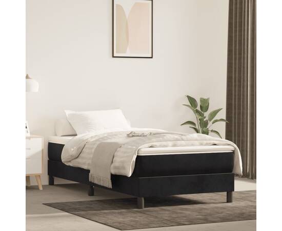 Pat box spring cu saltea, negru, 90x200 cm, catifea