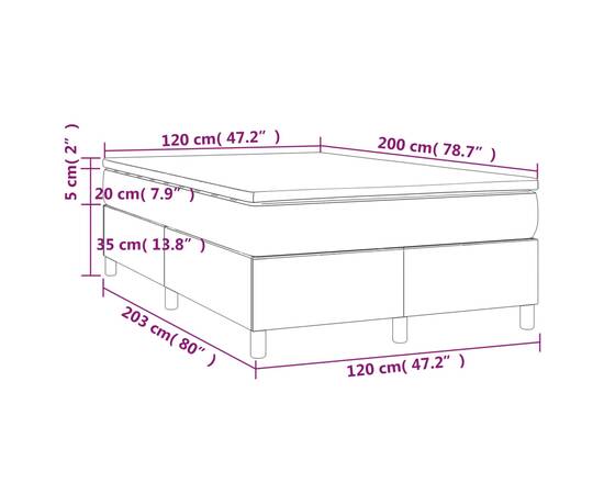 Pat box spring cu saltea, crem, 120x200 cm, textil, 10 image