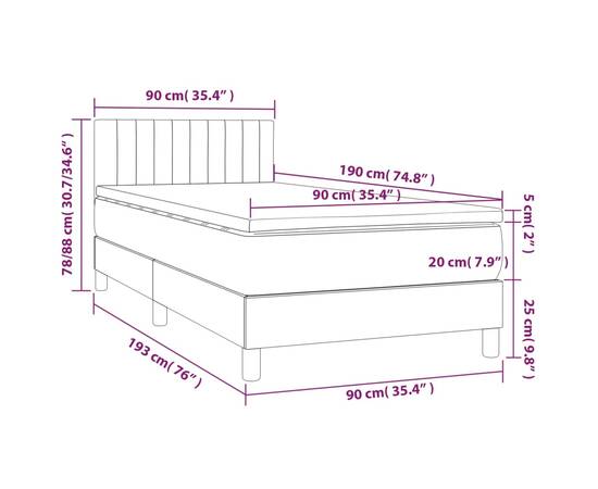 Pat box spring cu saltea, crem, 90x190 cm, textil, 7 image