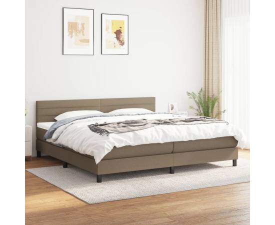 Pat box spring cu saltea, gri taupe, 200x200 cm, textil