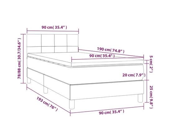 Pat box spring cu saltea, maro închis, 90x190 cm, textil, 7 image