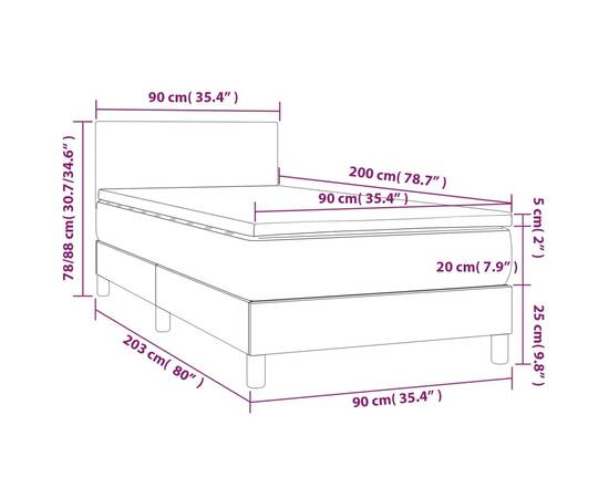 Pat box spring cu saltea, maro închis, 90x200 cm, textil, 7 image