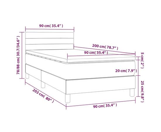 Pat box spring cu saltea, maro închis, 90x200 cm, textil, 7 image