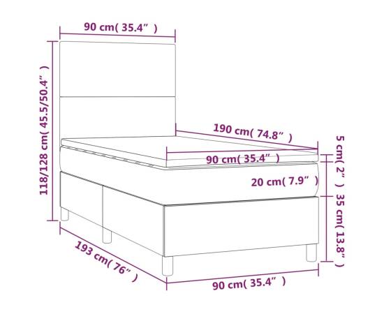 Pat box spring cu saltea, crem, 90x190 cm, textil, 6 image