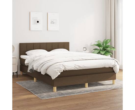 Pat box spring cu saltea, maro închis, 140x200 cm, textil