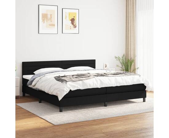 Pat box spring cu saltea, negru, 200x200 cm, textil