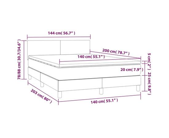 Pat box spring cu saltea, gri închis, 140x200 cm, textil, 7 image