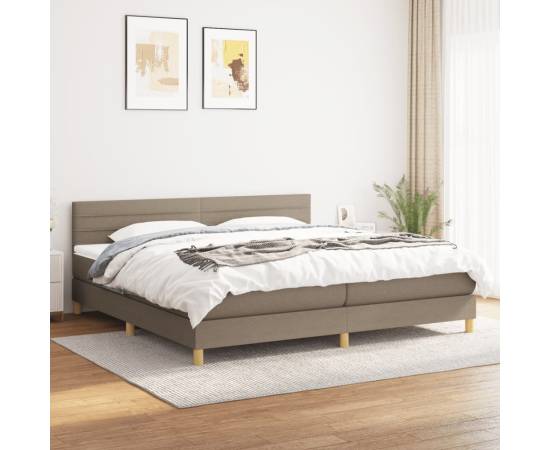 Pat box spring cu saltea, gri taupe, 200x200 cm, textil