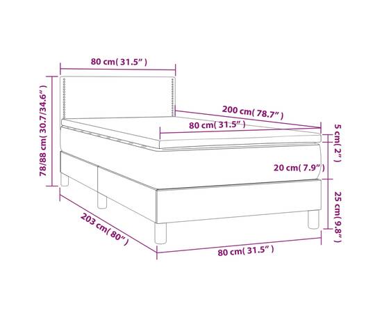 Pat box spring cu saltea, maro închis, 80x200 cm, textil, 7 image