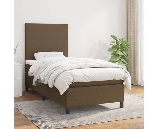 Pat box spring cu saltea, maro închis, 90x190 cm, textil