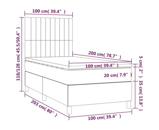 Pat box spring cu saltea, albastru, 100x200 cm, textil, 6 image