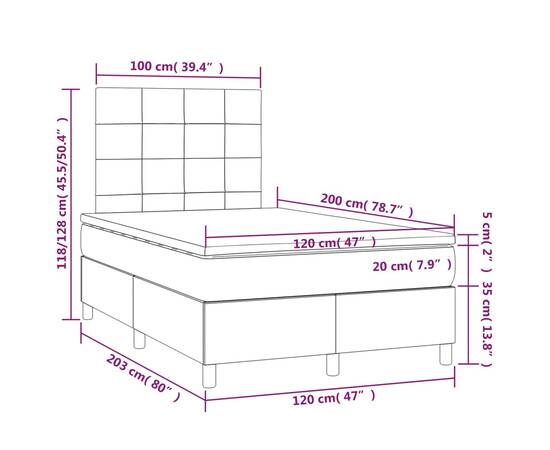 Pat box spring cu saltea, albastru, 120x200 cm, textil, 6 image