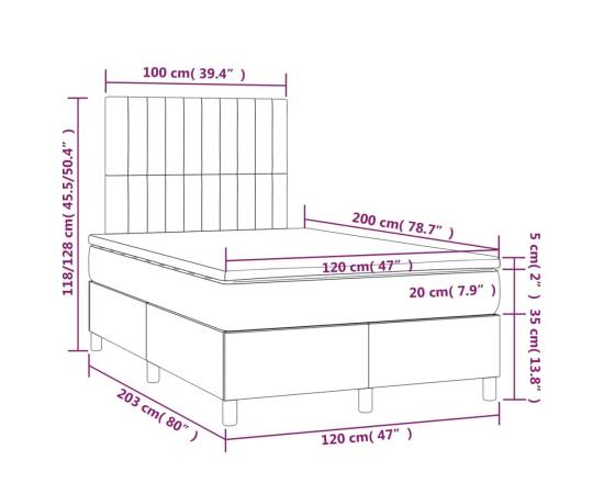 Pat box spring cu saltea, crem, 120x200 cm, textil, 6 image