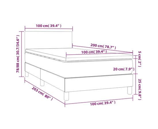 Pat box spring cu saltea, gri închis, 100x200 cm, textil, 7 image