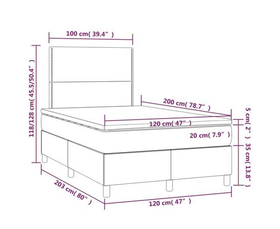 Pat box spring cu saltea, gri deschis, 120x200 cm, textil, 6 image