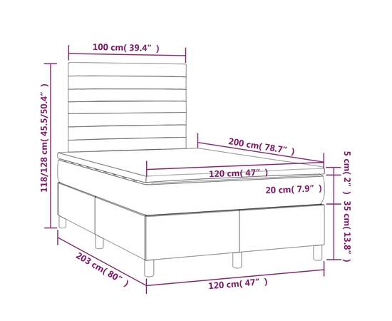 Pat box spring cu saltea, gri deschis, 120x200 cm, textil, 6 image