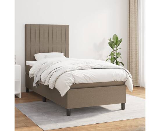 Pat box spring cu saltea, gri taupe, 80x200 cm, textil