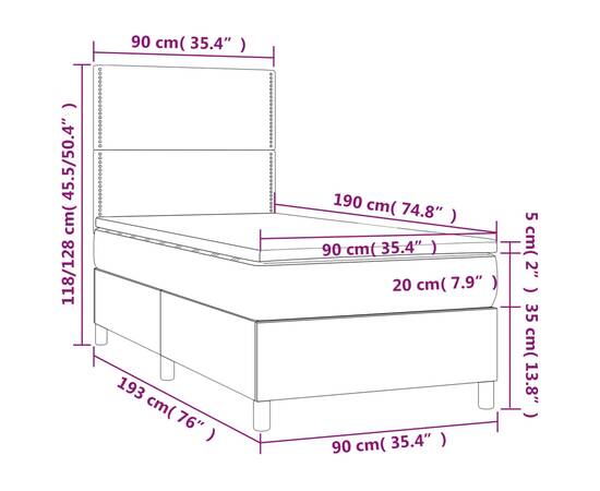 Pat box spring cu saltea, albastru, 90x190 cm, textil, 6 image