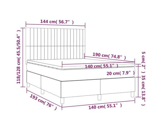 Pat box spring cu saltea, gri închis, 140x190 cm, textil, 6 image