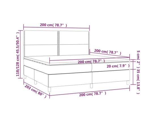 Pat box spring cu saltea, gri taupe, 200x200 cm, textil, 6 image