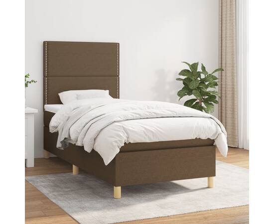 Pat box spring cu saltea, maro închis, 90x190 cm, textil