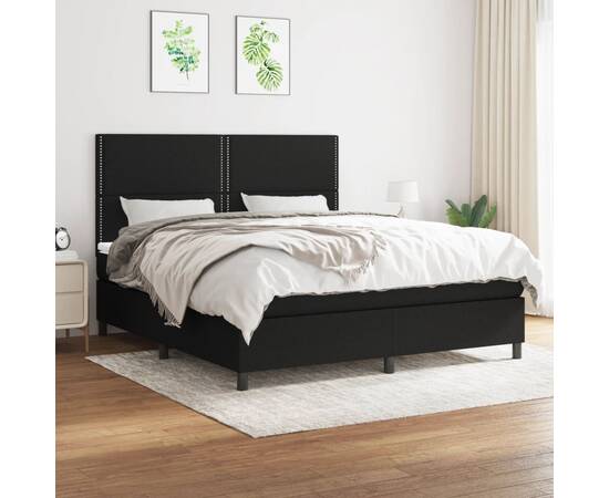 Pat box spring cu saltea, negru, 180x200 cm, catifea