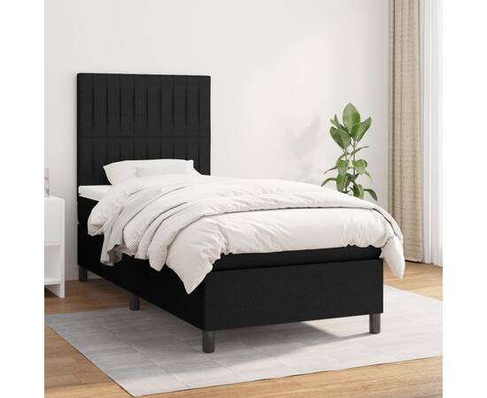 Pat box spring cu saltea, negru, 80x200 cm, textil