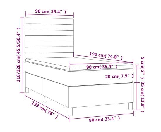 Pat box spring cu saltea, albastru, 90x190 cm, textil, 6 image