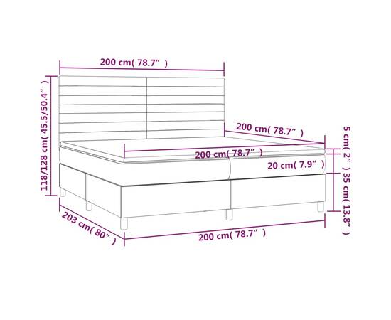 Pat box spring cu saltea, gri deschis, 200x200 cm, textil, 6 image