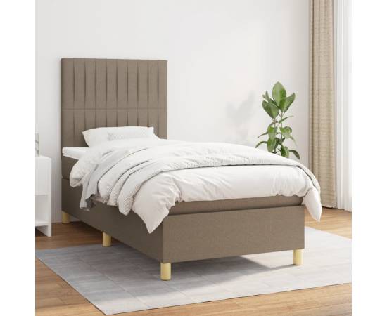 Pat box spring cu saltea, gri taupe, 80x200 cm, textil