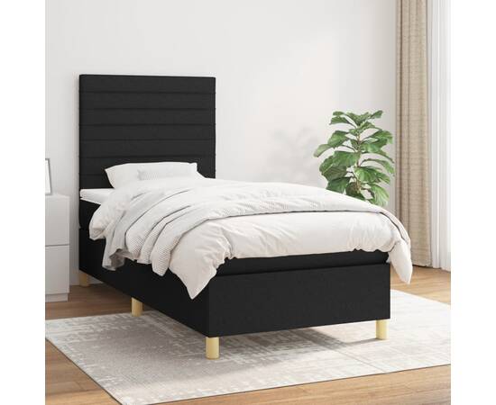 Pat box spring cu saltea, negru, 90x200 cm, textil