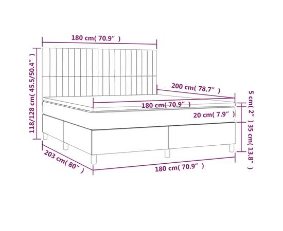 Pat box spring cu saltea, negru, 180x200 cm, catifea, 6 image