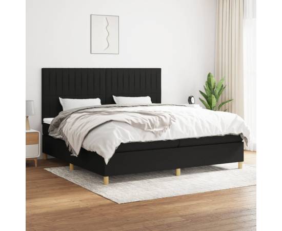 Pat box spring cu saltea, negru, 200x200 cm, textil