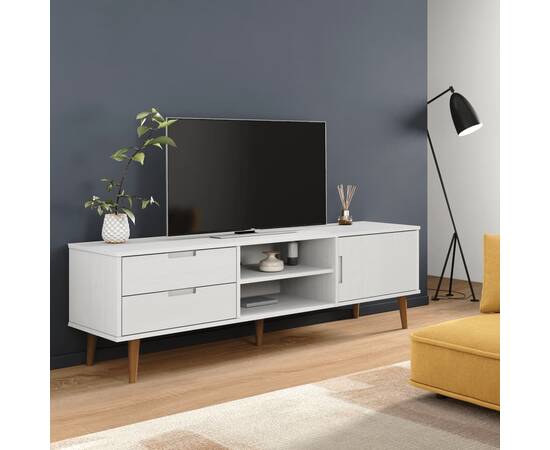 Comodă tv, alb, 158x40x49 cm, lemn masiv de pin