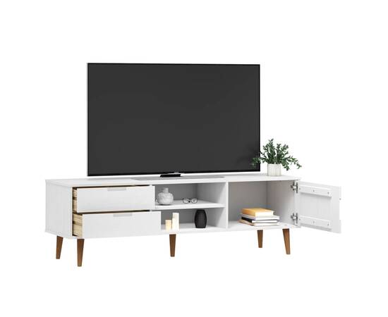 Comodă tv, alb, 158x40x49 cm, lemn masiv de pin, 3 image