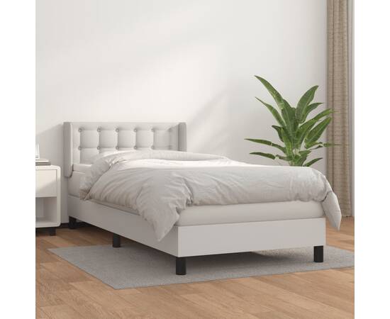 Pat box spring cu saltea, alb, 80x200 cm, piele ecologică