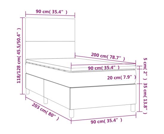 Pat box spring cu saltea, crem, 90x200 cm, textil, 6 image