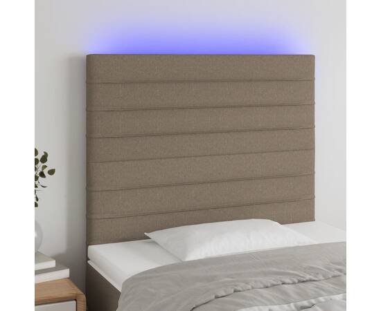 Tăblie de pat cu led, gri taupe, 90x5x118/128 cm, textil