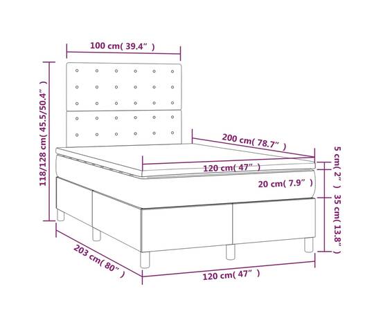 Pat box spring cu saltea, gri închis, 120x200 cm, textil, 6 image