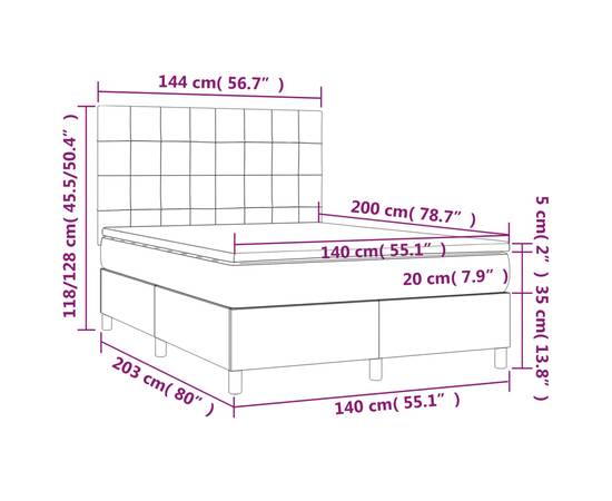 Pat box spring cu saltea, gri închis, 140x200 cm, textil, 6 image