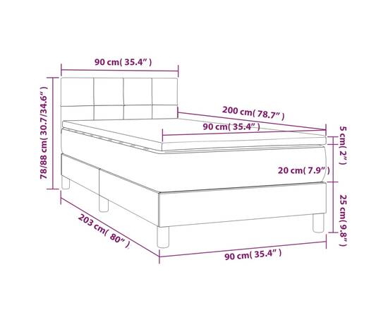 Pat box spring cu saltea, gri deschis, 90x200 cm, textil, 7 image