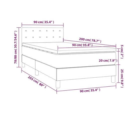 Pat box spring cu saltea, gri deschis, 90x200 cm, textil, 7 image