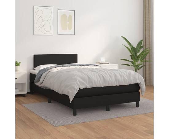 Pat continental cu saltea, negru, 120x200 cm, piele ecologică