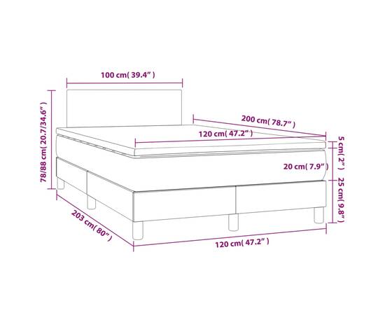 Pat continental cu saltea, negru, 120x200 cm, piele ecologică, 7 image